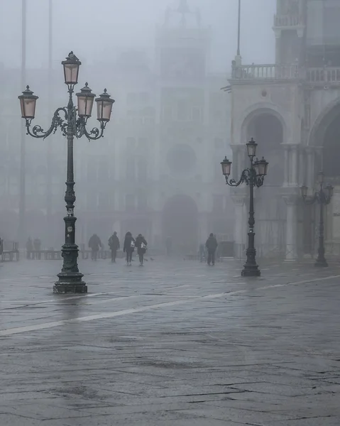 Venice Italy January 2018 Winter Foggy Scene Piazza San Marcos — Stock Photo, Image