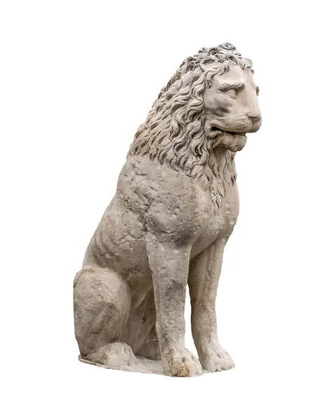 侧面观看狮子雕塑孤立反对白色背景 — 图库照片