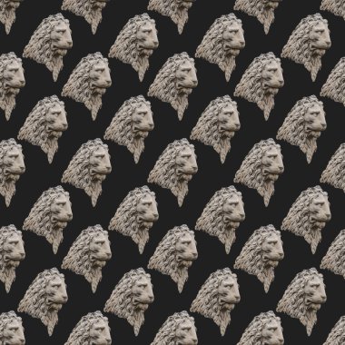 Gri renklerde taş aslan baş motifi ile konuşma Dikişsiz desen tasarım