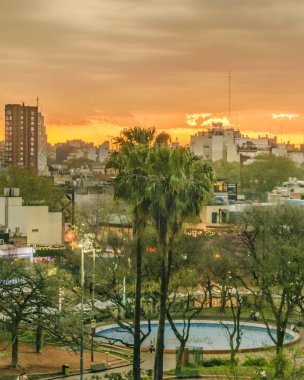 Gün batımı cityscape hava kenti buenos aires, Arjantin