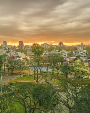 Gün batımı cityscape hava kenti buenos aires, Arjantin