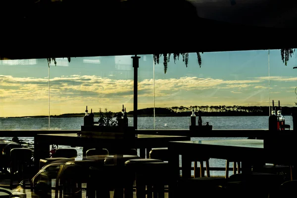 Silueta Alto Contraste Frente Mar Bar Punta Del Este Puerto — Foto de Stock