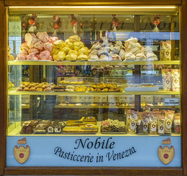 Venedik Talya Ocak 2018 Pasta Şekerlemeler Pencere Mağazasında Venedik Şehir — Stok fotoğraf