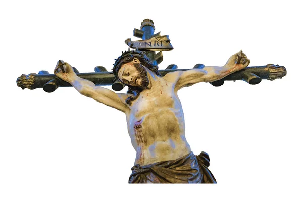 Jesusfigur Aus Holz Isoliert Auf Weißem Hintergrund — Stockfoto