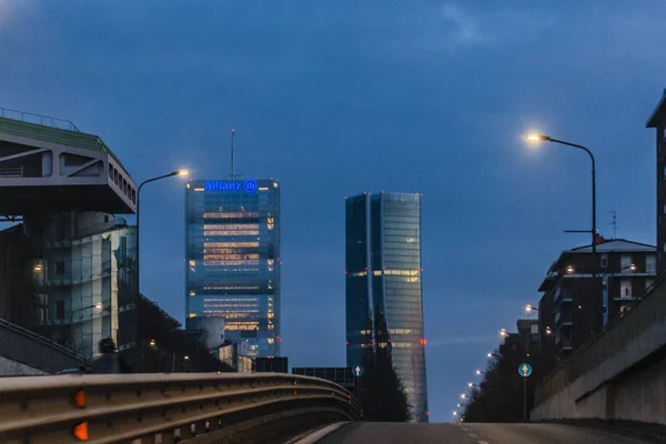 Milan Italie Janvier 2018 Paysage Urbain Scène Nocturne Architecture Moderne — Photo