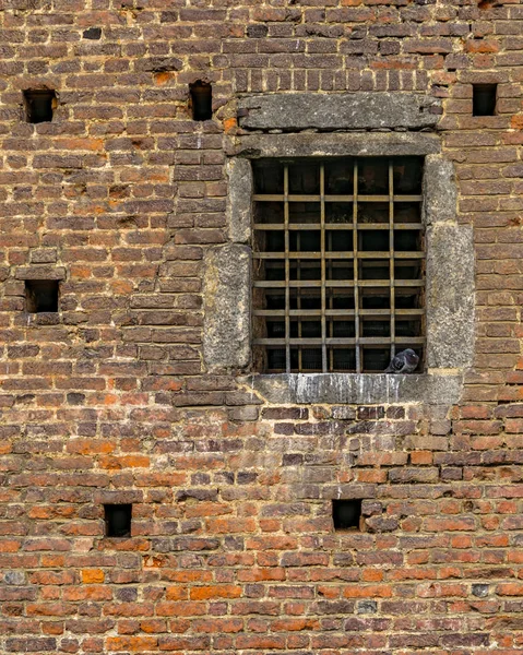 Mur Briques Vue Extérieure Avec Grille Fer Château Sforza Une — Photo