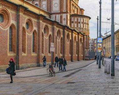 Milan, İtalya, Ocak - 2018 - santa maria delle grazie Kilisesi, ünlü biliyorum için dış görünümünü leonardo da Vinci'nin Son akşam yemeği resim var