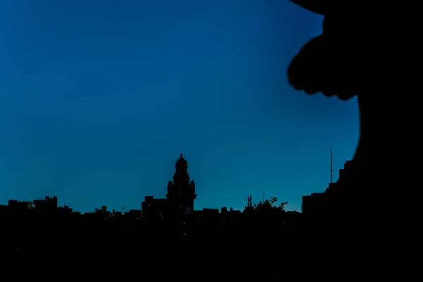 Silhueta Urbana Aérea Cena Noturna Cidade Montevideo Uruguai — Fotografia de Stock