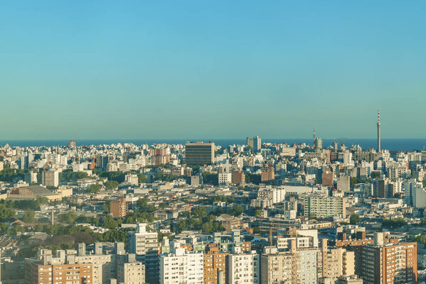Day aerial cityscape scene of montevideo city, Uruguay