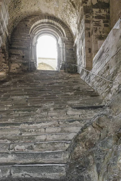 Escaliers Pierre Raide Intérieur Célèbre Abbaye Sacra San Michele Qui — Photo