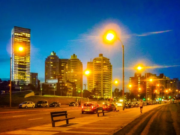 Montevideo Uruguay Maart 2018 Nachtbeeld Stedelijke Loopafstand Van Beroemde Promenade — Stockfoto
