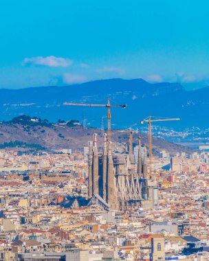 Barselona, İspanya, Ocak - 2018 - havadan görünümü barcelona City montjuic Bahçe park bakış açısından