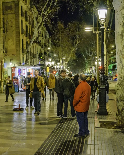 Barcelona Spanien Januar 2018 Urban Night Scene Rambla Street Barcelona — Stockfoto