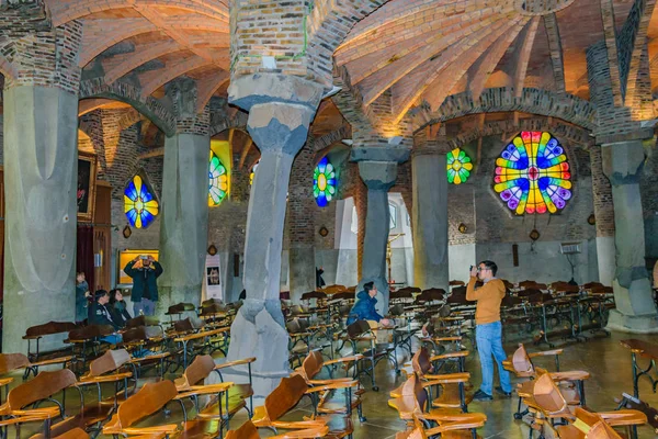 Barcelona Spain January 2018 Interior View Guell Crypt Masterpiece Gaudi — Stock Photo, Image
