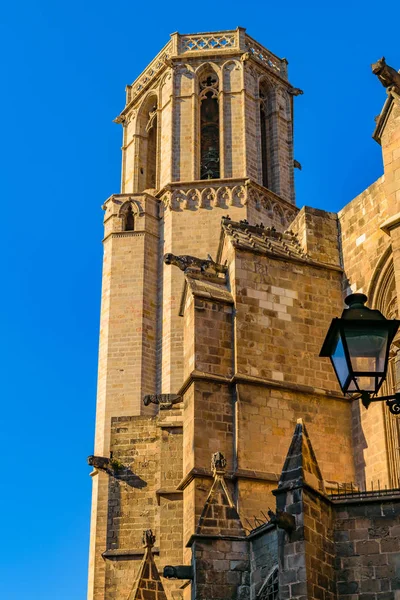Vnější Věž Detailní Pohled Slavné Barcelonské Katedrály City Nachází Gotické — Stock fotografie