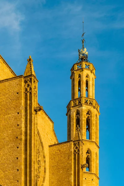 Vnější Věž Detailní Pohled Slavné Barcelonské Katedrály City Nachází Gotické — Stock fotografie