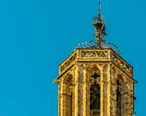 Tour Extérieure Vue Détaillée Célèbre Cathédrale Barcelone Située Dans Quartier — Photo