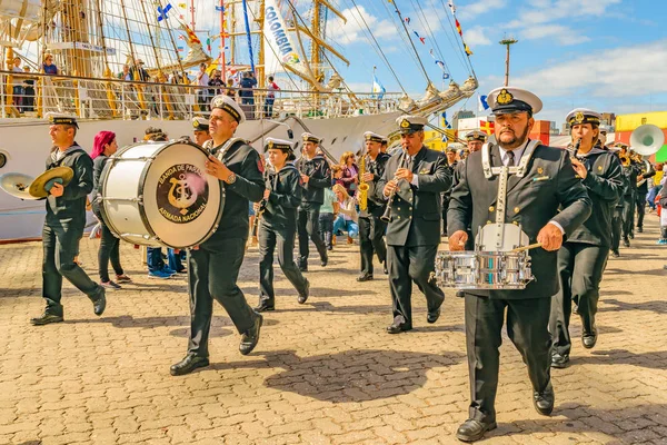 Montevideo Uruguay April 2018 Militær Flådebandet Parade Festlig Dag Havnen - Stock-foto