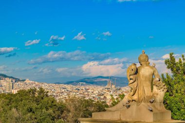 Barcelona City monjtuic park bakış açısıyla havadan görünümü