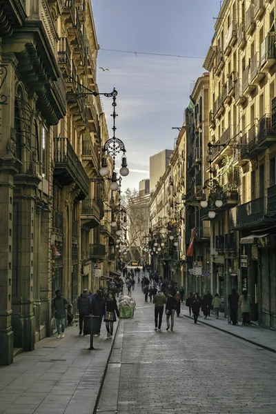 Barcelona Spanyolország Január 2018 Városi Nap Téli Jelenet Tipikus Utca — Stock Fotó