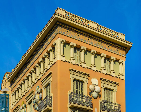 BARCELONA, SPAIN, JANUARY - 2018 - Famouse modernist style building at la rambla street in barcelona city.