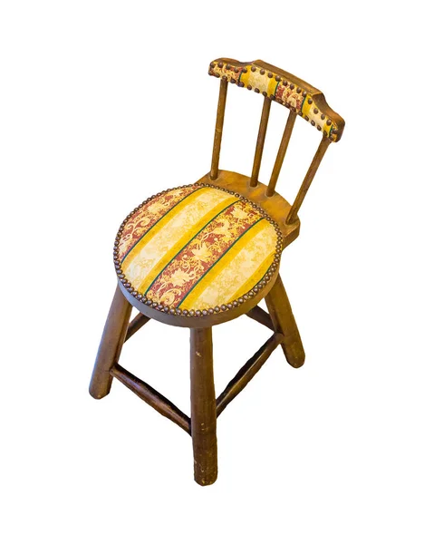 Vysoká Úhlu Střílel Vintage Malá Dřevěná Židle Izolovaných Bílém Pozadí — Stock fotografie