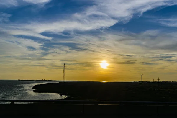 Uruguai Campo Pôr Sol Cena Paisagem Ponto Vista Carro — Fotografia de Stock