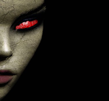 Yarısı portre kötü şehvetli Rahibe dijital illüstrasyon arka kapatmak