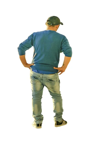 Back View Man Hands Hips Photo Isolated White Background — Stock Photo, Image