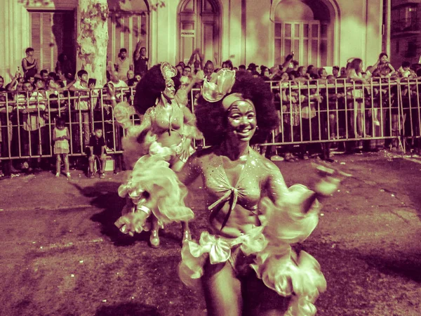 Montevideo Uruguay Febrero 2019 Escena Nocturna Desfile Llamadas Carnaval Ciudad — Foto de Stock