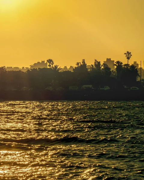 Sunset Silhouette Urban Coastal Scene Montevideo City Uruguay — Stock Photo, Image