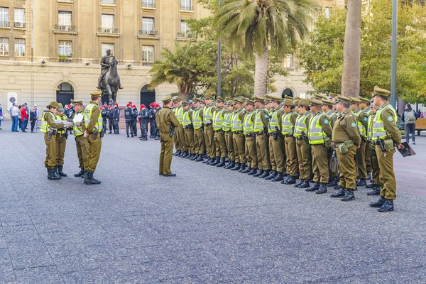 Santiago Chile Chile Mai 2018 Polizeiformation Armas Square Dem Berühmtesten — Stockfoto