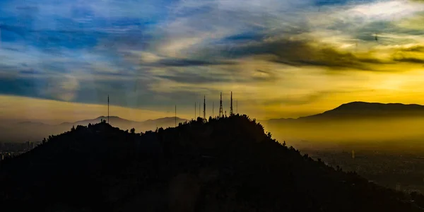 Sonnenuntergang Szene Luftaufnahme Des Santiago Chile Andes Berge Von Tower — Stockfoto