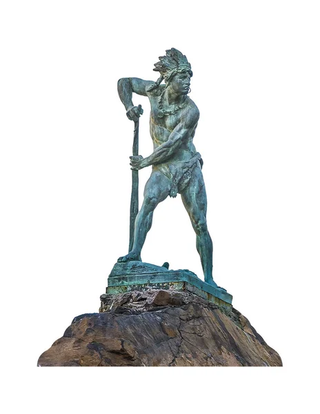 白地に隔離された白人のマプチェ族戦士の彫刻 — ストック写真