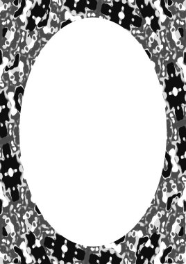 Süslenmiş soyut siyah beyaz yuvarlak tasarım sınırlarıyla beyaz çerçeve.