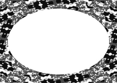 Süslenmiş soyut siyah beyaz yuvarlak tasarım sınırlarıyla beyaz çerçeve.