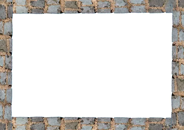 Белый Фон Рамы Украшенной Деревенской Каменной Стеной — стоковое фото