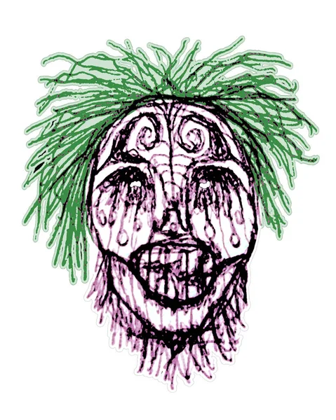 Vista Frontal Cabeça Assustador Zombie Mão Desenhar Ilustração Isolada Fundo — Fotografia de Stock