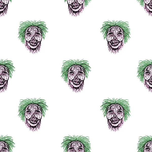 Konversationsstil Gruselig Zombies Kopf Motiv Zeichnung Textile Nahtlose Muster Design — Stockfoto