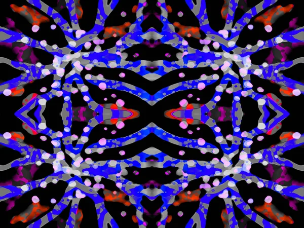 黒の背景に青と赤の色でデジタル抽象幾何学的なシームレスなパターンデザイン — ストック写真