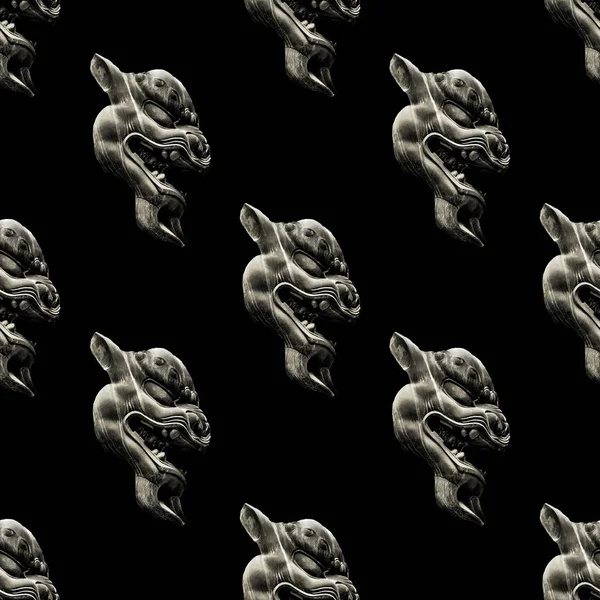 Mythologic 괴물 머리 모티브 원활한 패턴 — 스톡 사진