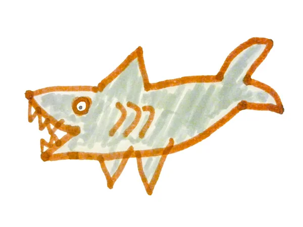 Yan görünümü köpekbalığı çizim izole — Stok fotoğraf