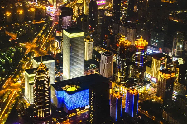 Cena noturna vista aérea Shanghai, China — Fotografia de Stock