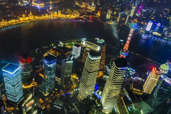 Nacht scène Aerial view Shanghai, China — Stockfoto
