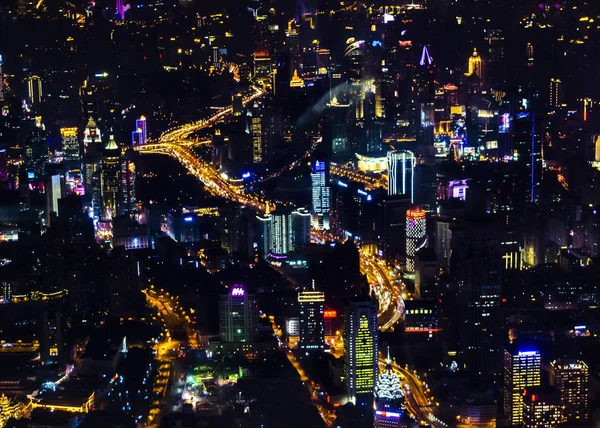 Éjszakai jelenet Aerial View Shanghai, Kína — Stock Fotó