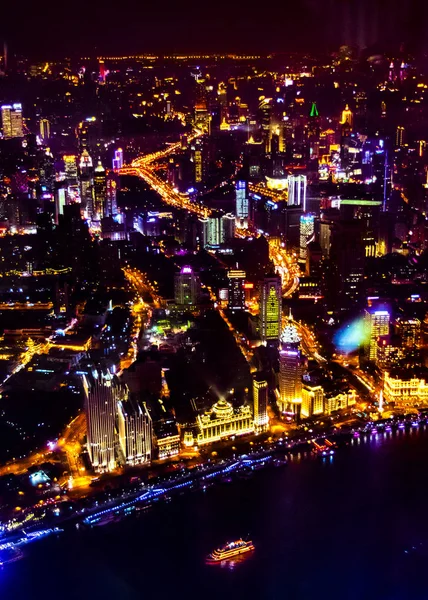 Νυχτερινή σκηνή εναέρια θέα Σανγκάη, Κίνα — Φωτογραφία Αρχείου