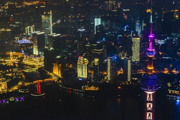Nacht scène Aerial view Shanghai, China — Stockfoto
