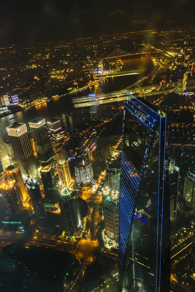 Gece sahnesi havadan görünüm Şanghay, Çin — Stok fotoğraf