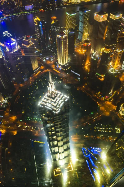 Gece sahnesi havadan görünüm Şanghay, Çin — Stok fotoğraf