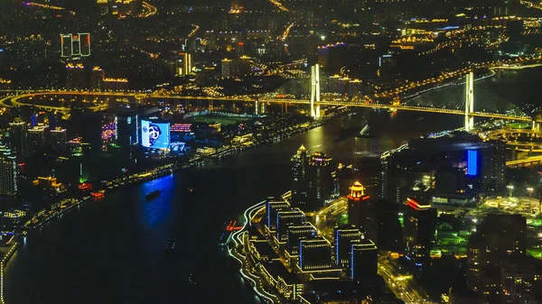 Νυχτερινή σκηνή εναέρια θέα Σανγκάη, Κίνα — Φωτογραφία Αρχείου
